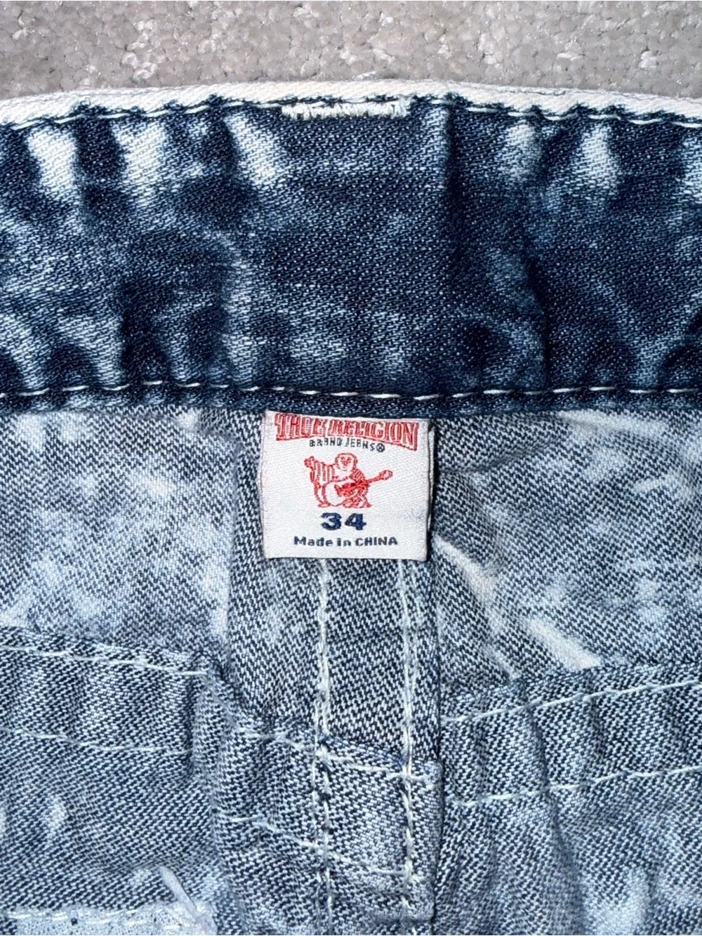 True Religion Acid Wash Jean Shorts - Blue & White